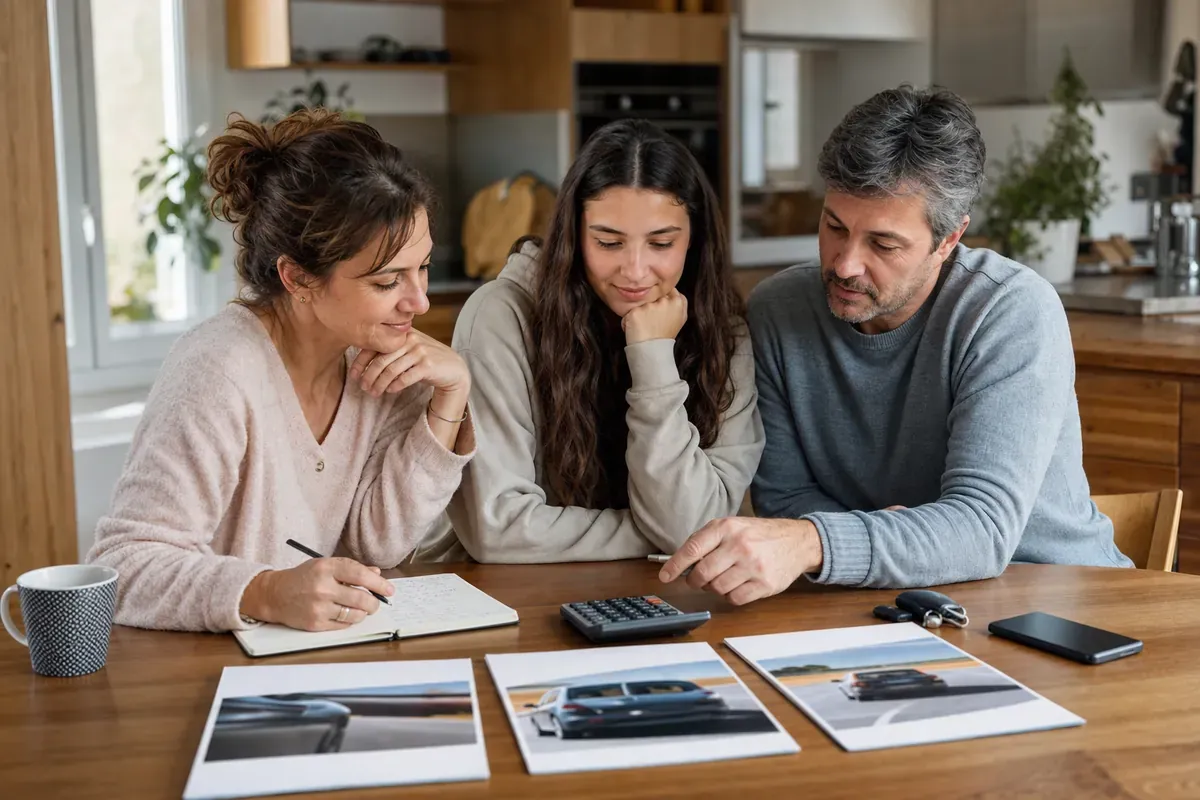 Famille comparant plusieurs offres de conduite accompagnée